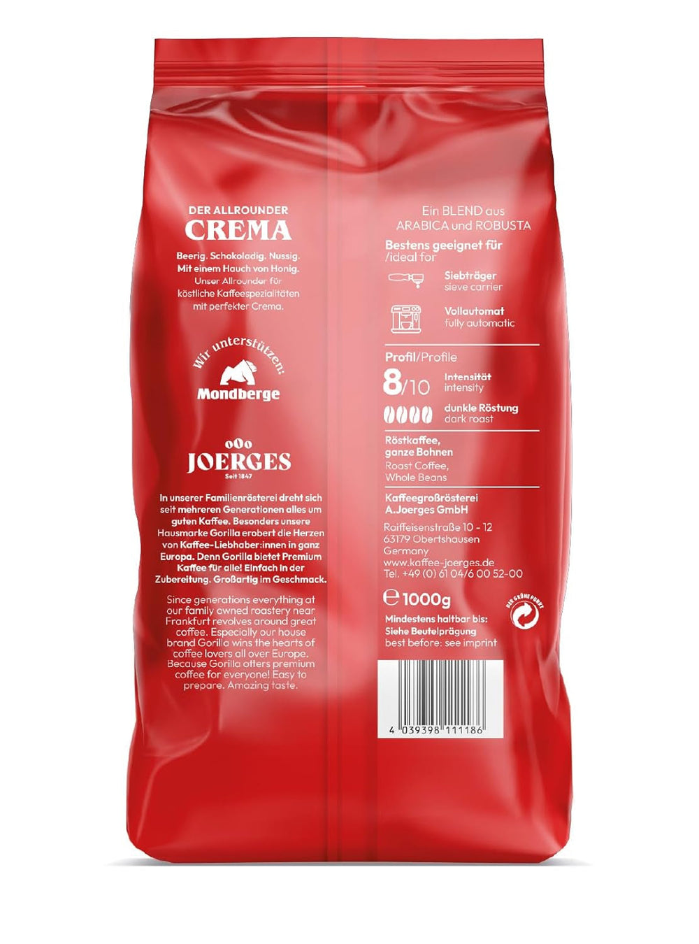Joerges Super Bar Crema boabe de cafea 1 kg Gust corpolent, aromă intensă în fiecare ceașcă Cafea Naty Shop