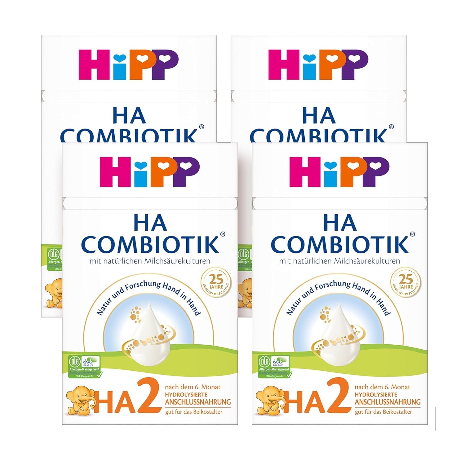 HiPP HA 2 Combiotik (4 x 600 g) - Formula di follow-up dopo 6 mesi, con colture naturali di acido lattico, preziose fibre alimentari (GOS), Omega-3, proteine ​​idrolizzate per sistemi immunitari sensibili