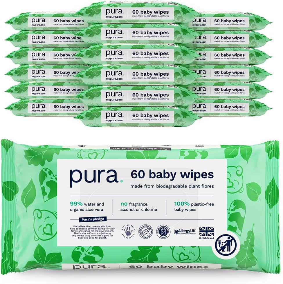 Salviette usa e getta ecologiche per la pelle sensibile del bambino 70 salviette (1 confezione) 99% acqua 100% senza plastica per pelle sensibile incline all'eczema Neonato biodegradabile Vegan