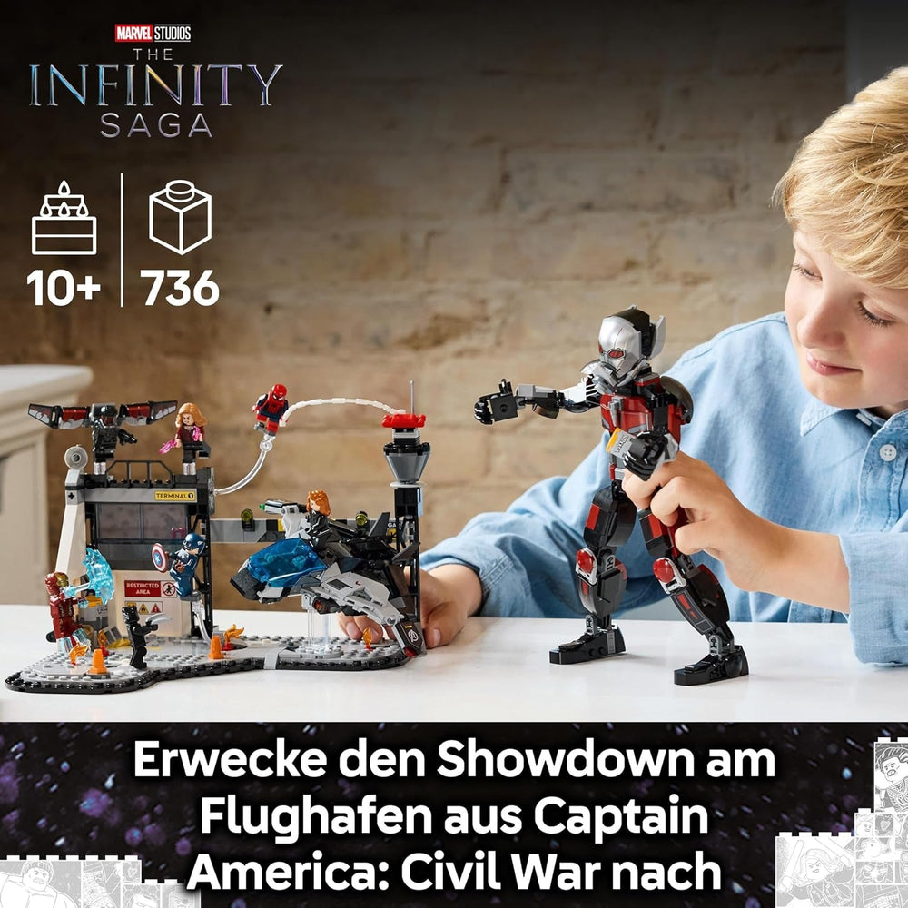 LEGO Marvel Captain America: Civil War Action Duel - Set da gioco di supereroi con 8 minifigure - Set da costruzione e da gioco per aeroplano giocattolo - Regalo per ragazzi e ragazze 76314 Set da costruzione Besuche den LEGO-Store