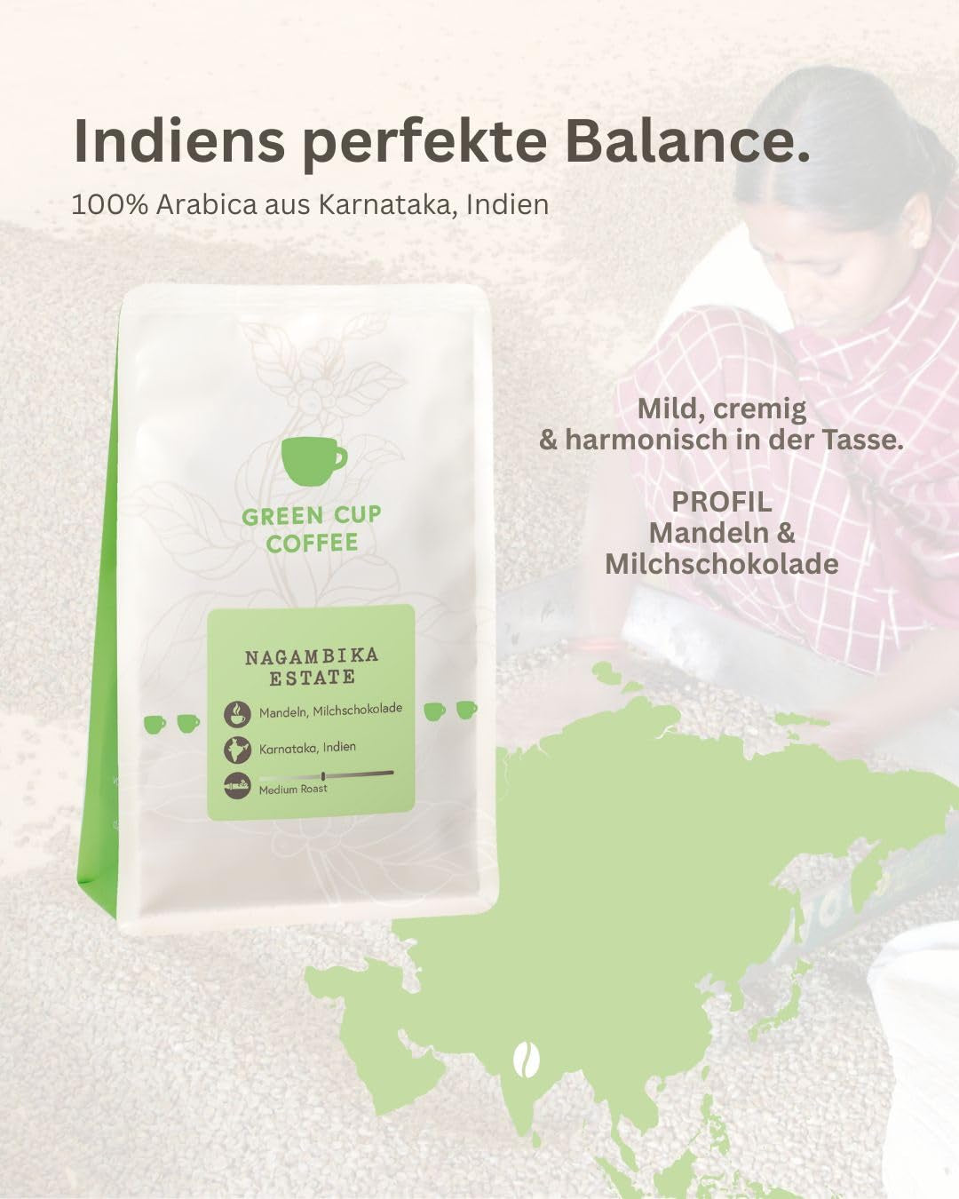 Coffee - Nagambika Estate I 100% Arabica I Kaffeebohnen 250g I Ideal für Moka kanne, Siebträger, Vollautomat, Brühkaffee & French Press mit schokoladig, nussigen Aromen I mittlere Röstung