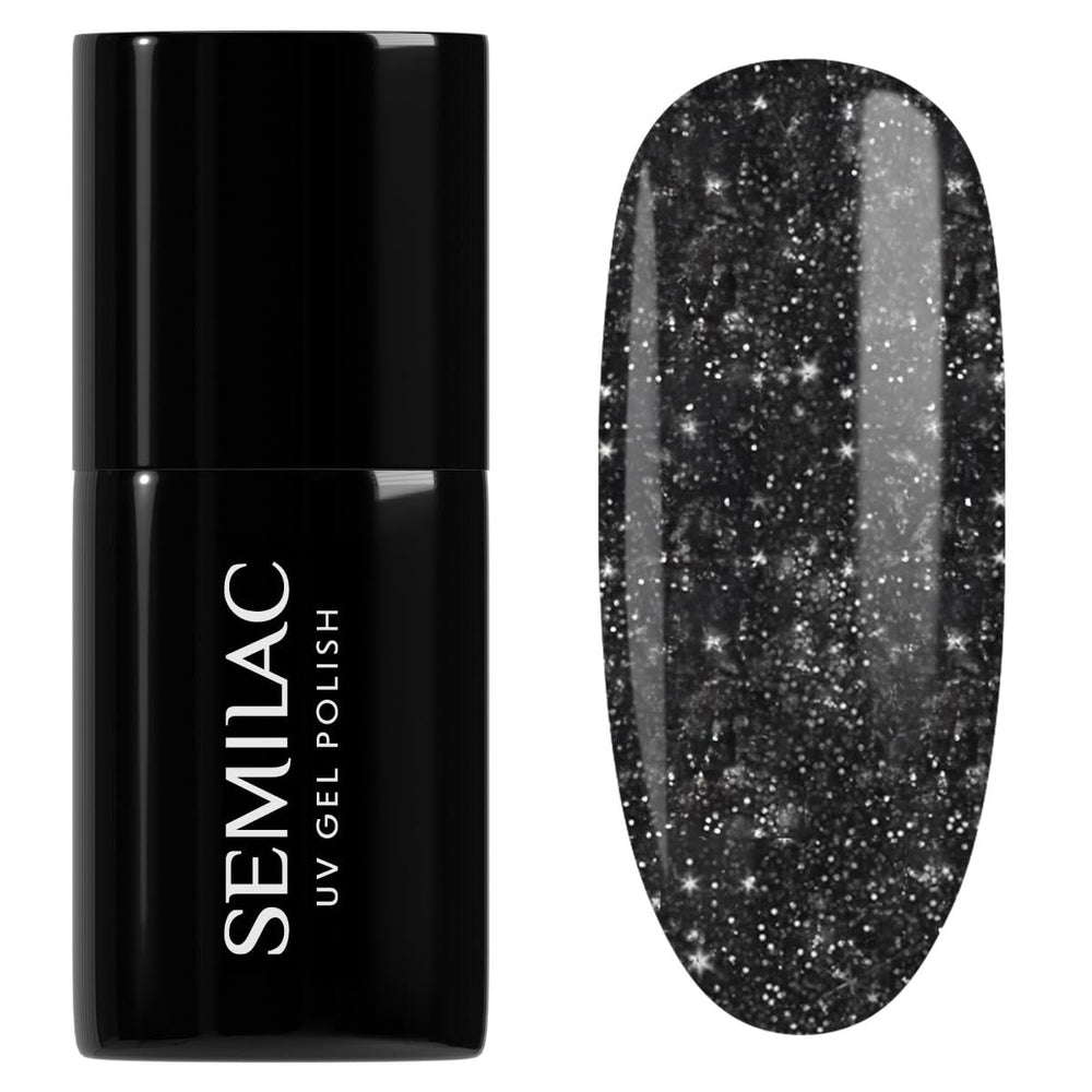 Smalto UV Semilac 394 Sparkling Midnight Date 7 ml - Cielo notturno scuro con effetto glitter - Collezione Love Is In The Nails