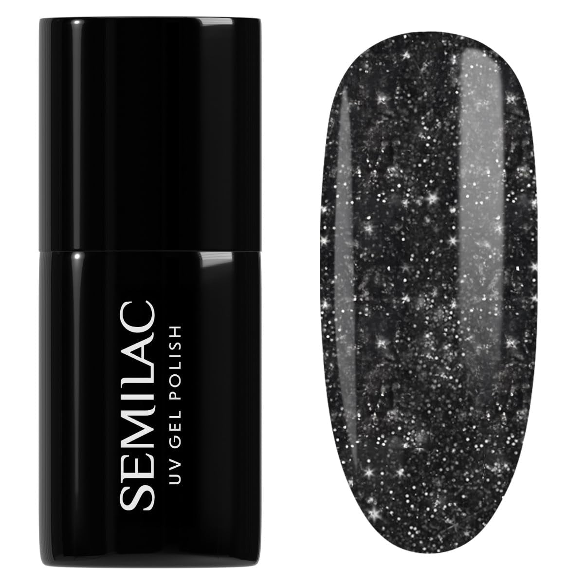 Smalto UV Semilac 394 Sparkling Midnight Date 7 ml - Cielo notturno scuro con effetto glitter - Collezione Love Is In The Nails