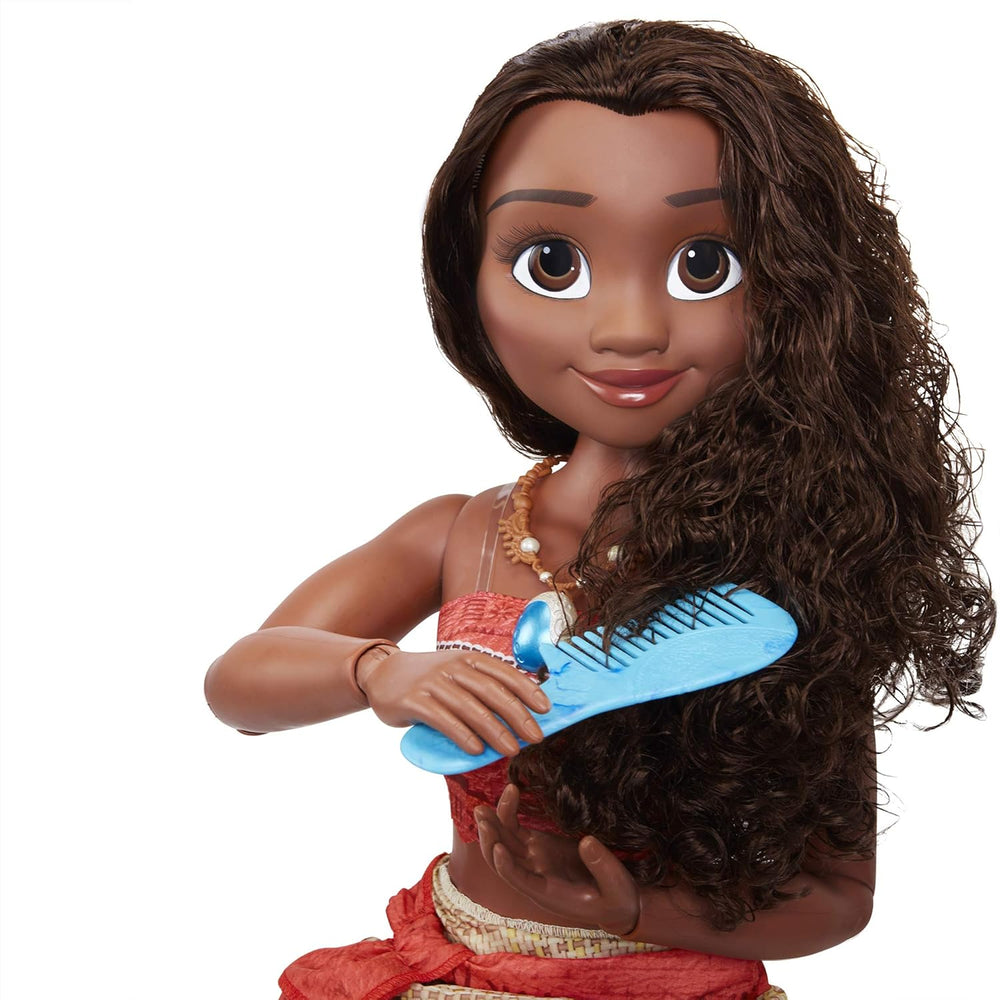 Disney Princess Vaiana, 80 cm große Spielpuppe von Jakks Pacific, bewegliche Puppe, mit Bürste zum Kämmen ihrer welligen Locken, vom Film inspiriertes Kleid, abnehmbare Halskette mit Anhänger