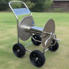 Cărucior furtun Relaxdays, până la 200 m, rolă mobilă pentru furtun, HL 100 x 73 x 57 cm, distribuitor furtun, oțel inoxidabil, argintiu