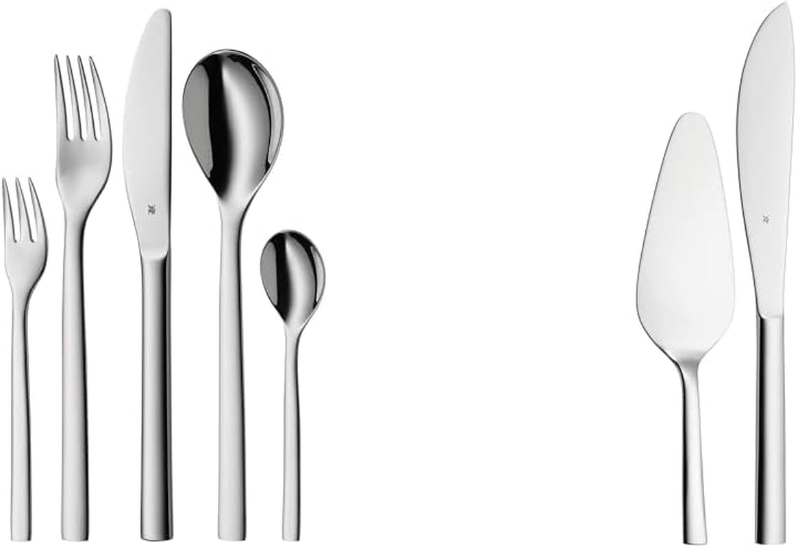 WMF Atria Besteck Set 12 Personen, Essbesteck 60 Teilig, Monobloc-Messer, Cromargan Edelstahl Poliert, Spülmaschinenfest Bucatarie Naty Shop Bundle Mit Kuchenbesteck 60-Teilig