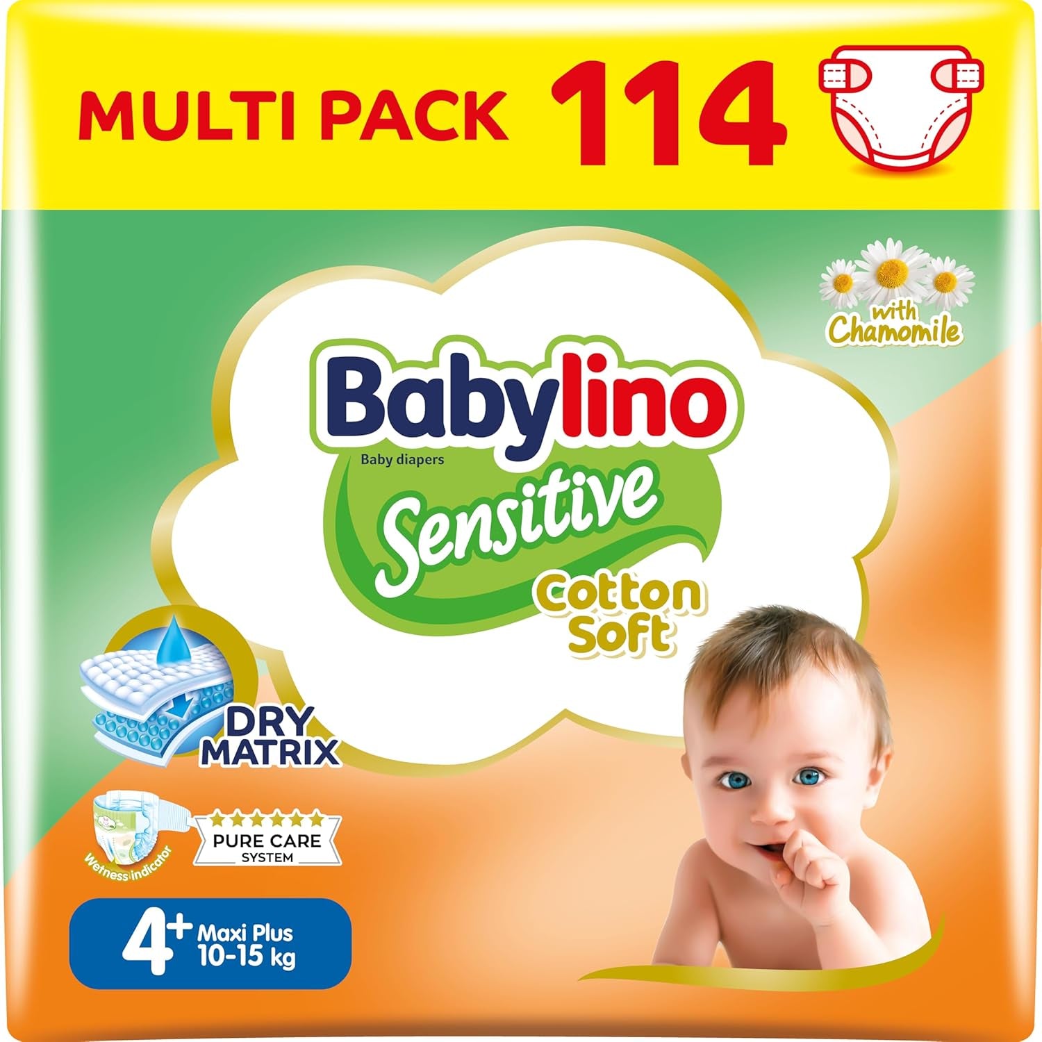 Pannolini per bambini sensibili, taglia 6, extra large (13-18 kg), 114 pannolini
