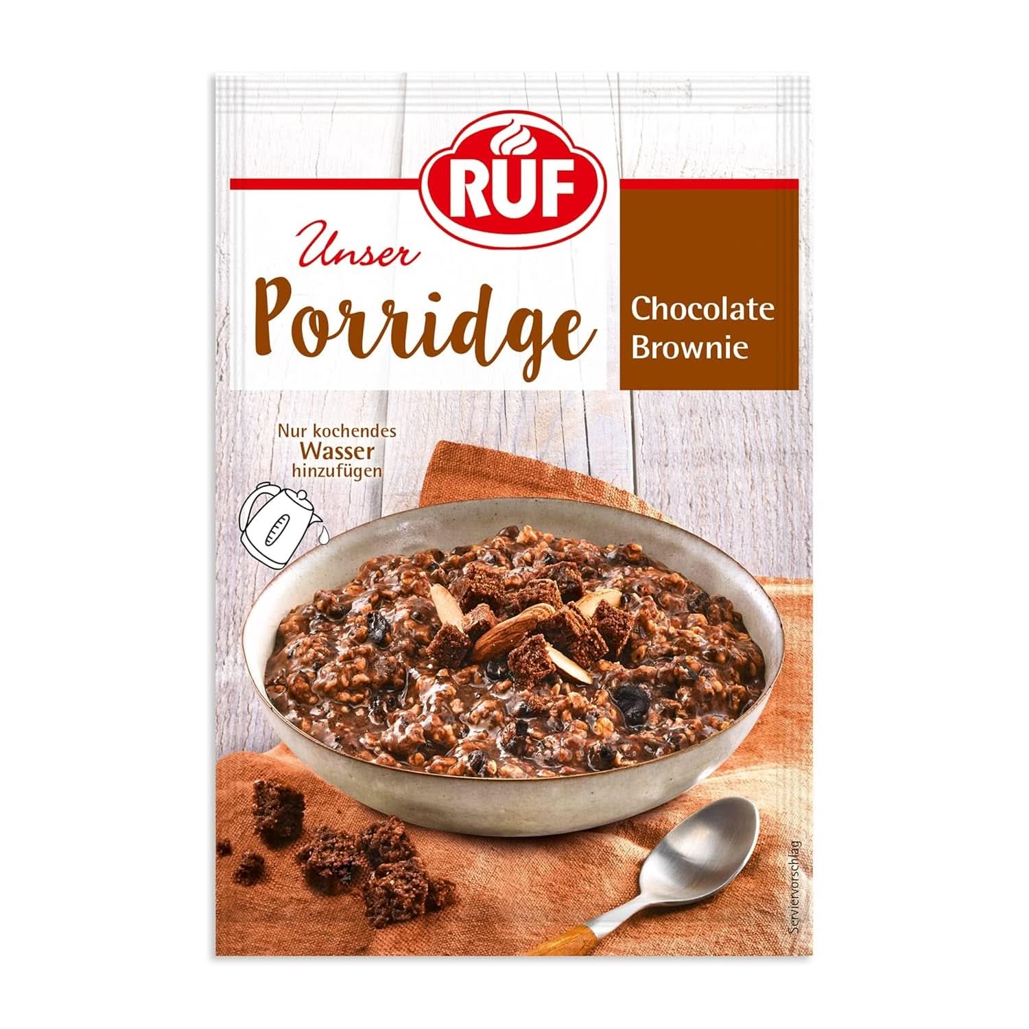 RUF Porridge Raspberry White Choc, Porridge istantaneo con pezzetti di lamponi e cioccolato bianco grattugiato, 65 grammi Cereale Naty Shop 65 grammi Brownie al cioccolato