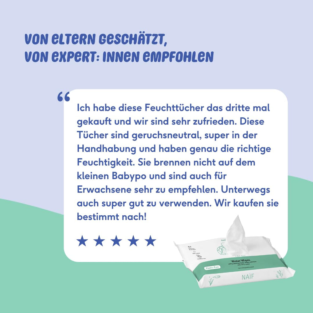 Naïf - Salviette umidificate senza plastica - 162 pezzi (3 confezioni da 54 salviette ciascuna) - Cura il sedere, il corpo e il viso del bambino - 99% acqua - 0% profumo e alcool