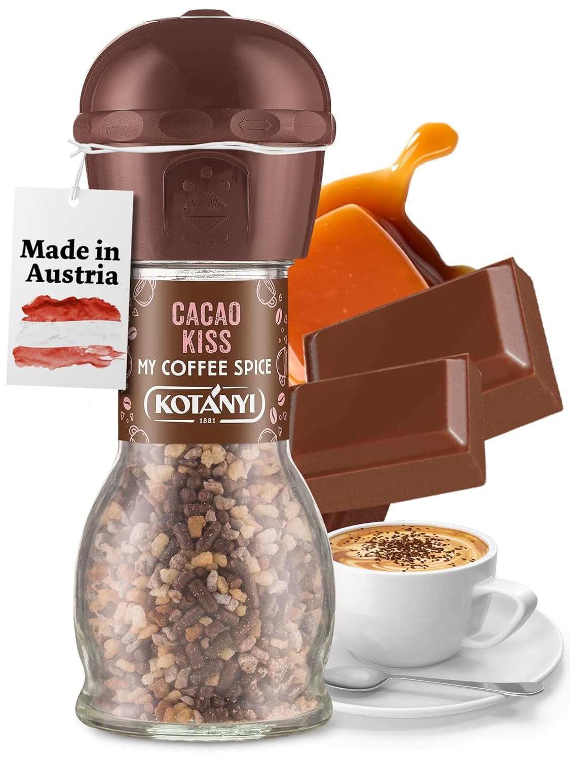 Topping per il caffè Kotanyi Cacao Kiss | Naty Shop Cacao Kiss Fine Chocolate Fine Chocolate Confezione da 4 (4 X 63 Grammi) 1 Macina Cacao Manuale