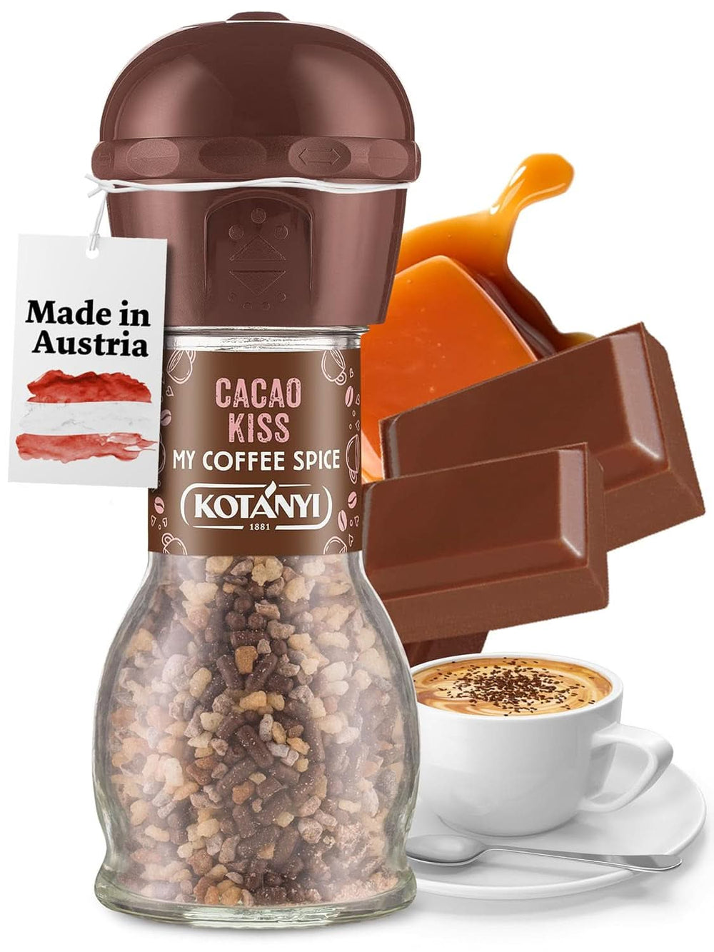 Topping per il caffè Kotanyi Cacao Kiss | Naty Shop Cacao Kiss Fine Chocolate Fine Chocolate Confezione da 4 (4 X 63 Grammi) 1 Macina Cacao Manuale