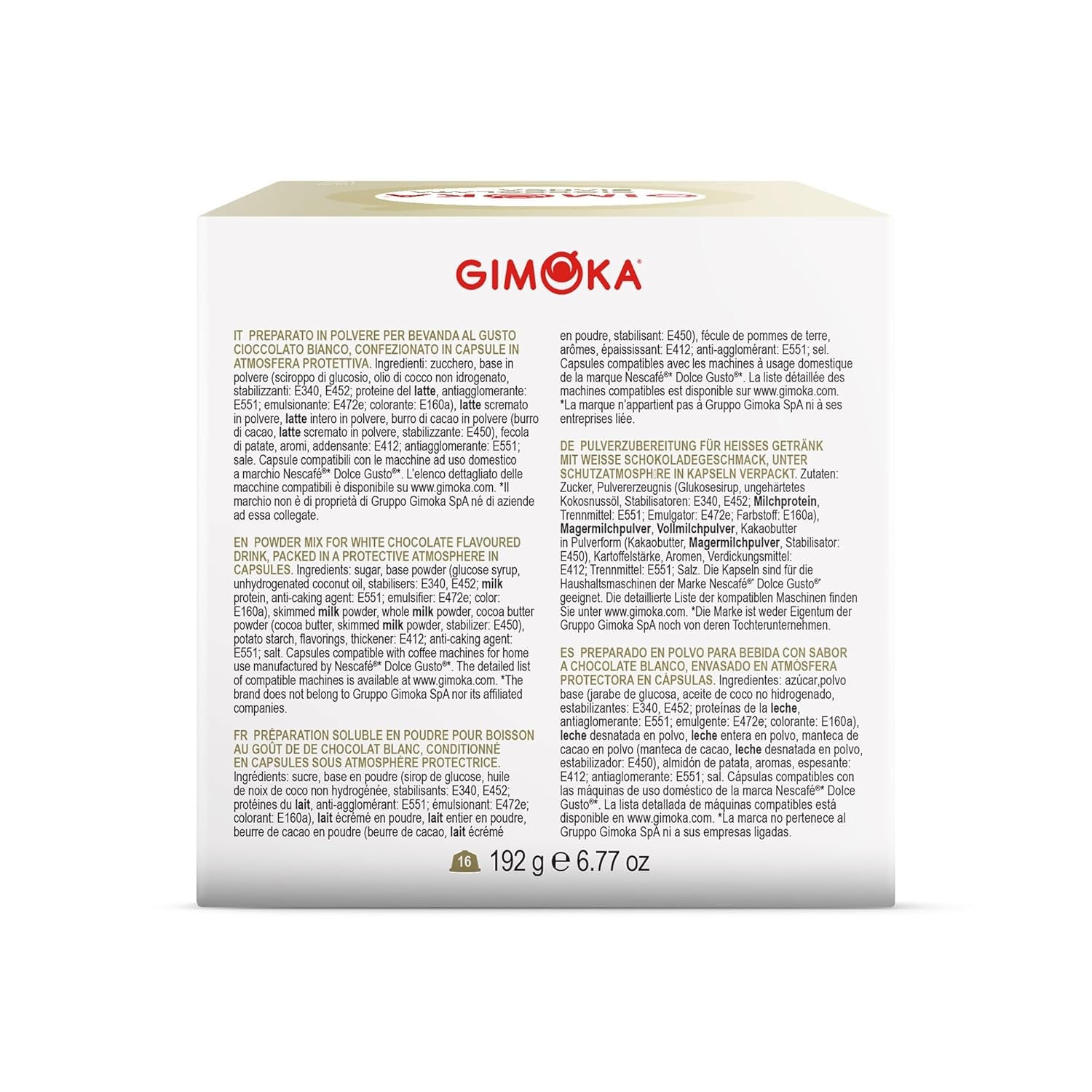 Gimoka Kaffeekapseln, Geschmack WEISSE SCHOKOLADE - 48 Kapseln Kompatibel mit Kaffeemaschinen der Marke Nescafè* Dolce Gusto*, 48 Stück (3 x 16 Getränke), Hergestellt in Italien