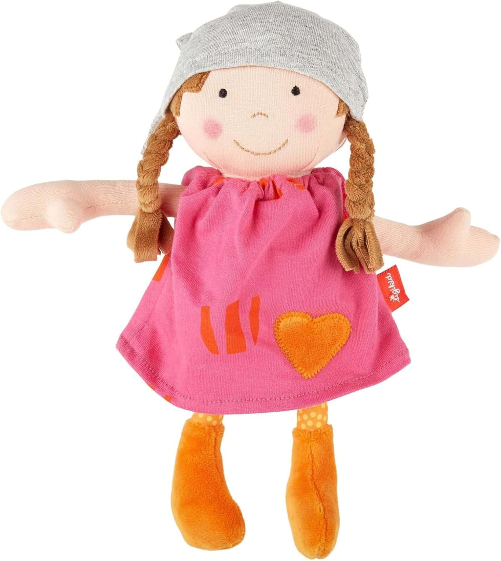 SIGIKID 39651 Puppe Brenda Bilipup, Stoffpuppe mit Kleidchen zum An- und Ausziehen, Kuschelpuppe, Einschlafhilfe, spielen, schmusen, für Babys & Kinder ab 6 Monaten, Blau 24 cm