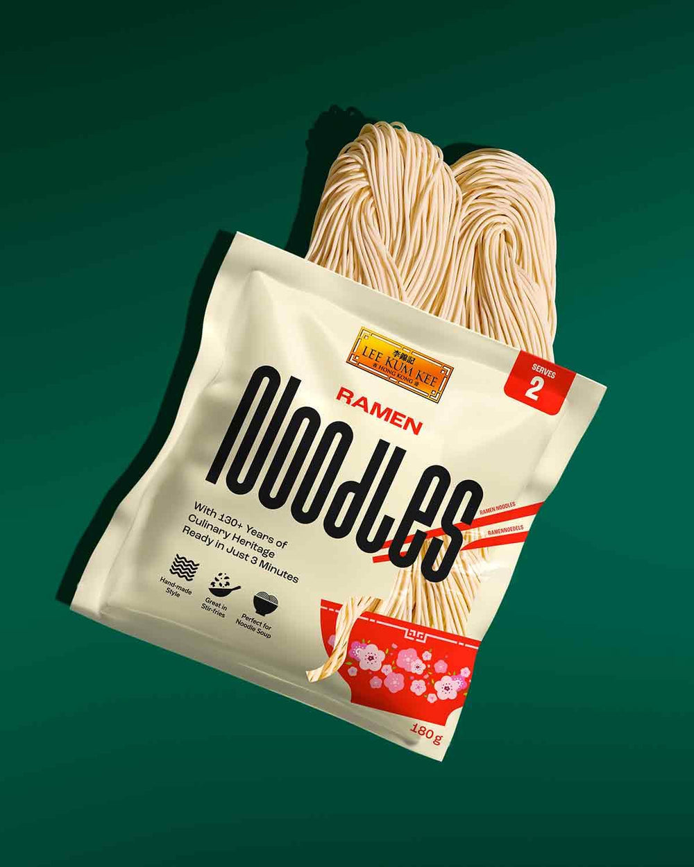 LEE KUM KEE Ramen Noodles - Ramen asiatico dalla consistenza delicata e fine, il classico per zuppe di ramen e piatti wok, noodles semisecchi, due porzioni per confezione, confezione multipla da 6 x 180 g