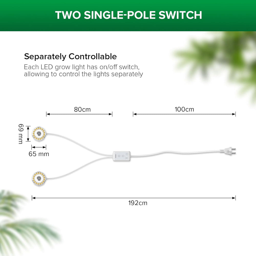 SANSI LED Lampada per Coltivazione di Piante da Interno 2 Teste Spettro Completo 10W (equivalente a 150W) Timer 4/8/12 Ore Lampada a Sospensione Idroponica per Piante da Interno in Serra
