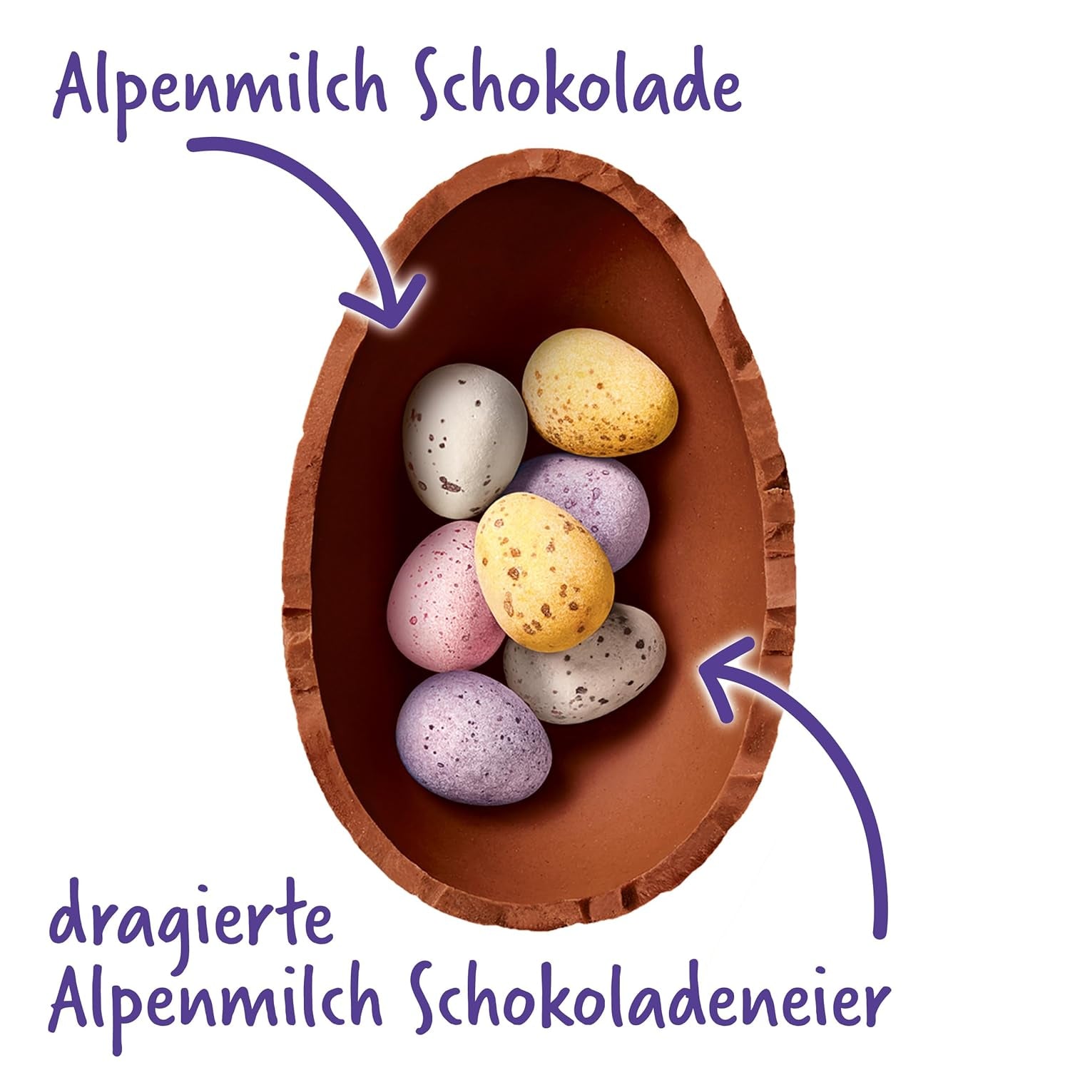 Milkshake Me Egg – uovo di cioccolato ripieno di mini ovetti colorati di cioccolato al latte alpino – 97g