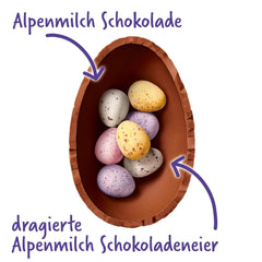 Milkshake Me Egg – uovo di cioccolato ripieno di mini ovetti colorati di cioccolato al latte alpino – 97g