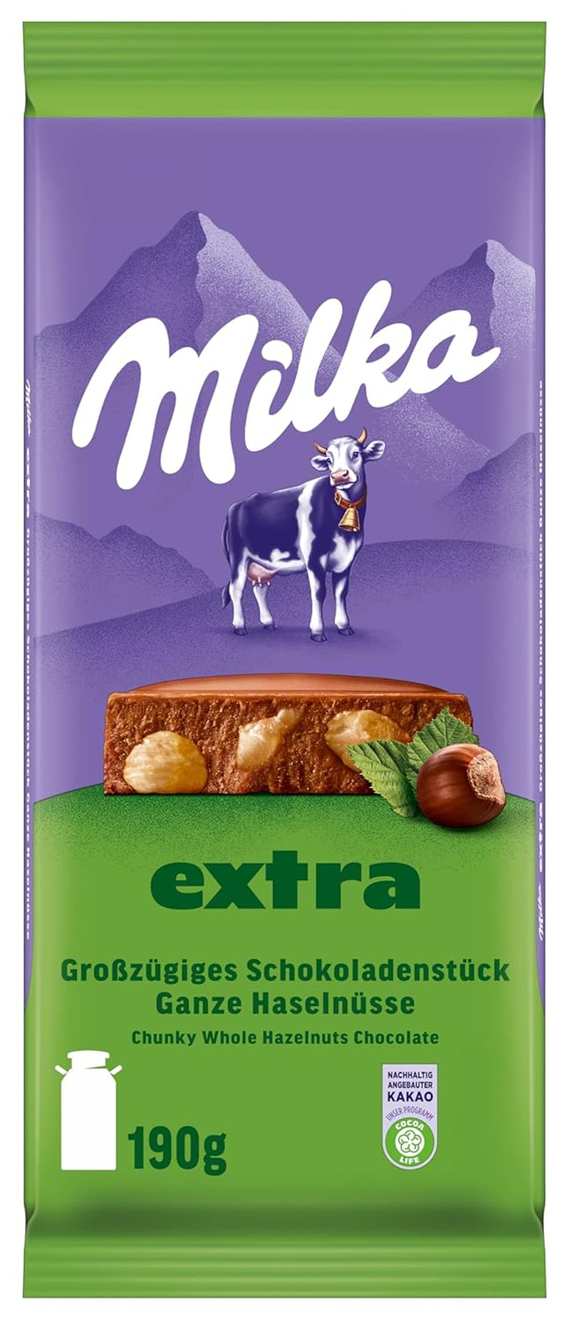 Nocciole intere con cioccolato Milka Extra - Cioccolato al latte alpino con nocciole intere croccanti - 12 x 190g