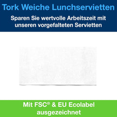 Tork Soft Lunch Napkin alb, pliat 1/8, 3 straturi, 33 cm × 33 cm, 150 șervețele, 477416