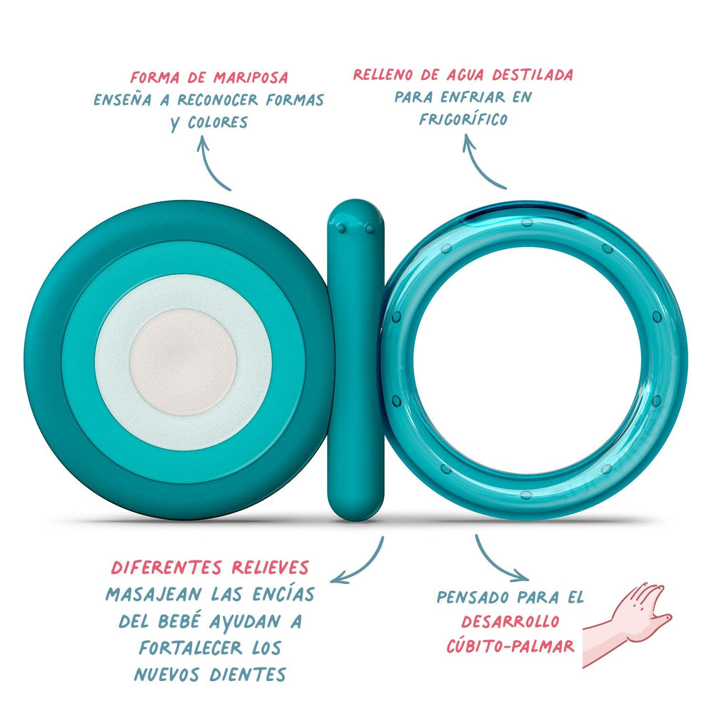 Suavinex, inel de dentiție din silicon, pentru bebeluși + 4 luni, inel de dentiție răcoritor, moale și ușor, fluture, albastru