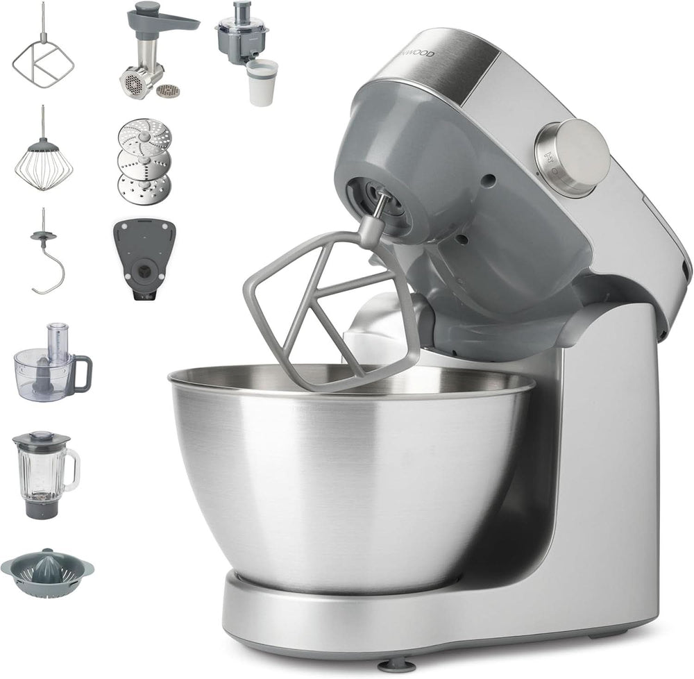 Kenwood Prospero+ KHC29A.R0SI Macchina da cucina, 4,3 L Edelstahlschüssel, Inkl. 10-Teiligem Zubehör-Set Mit Fleischwolf, Glas-Mixer, Zitruspresse, Entsafter Und Mehr, Inkl. Easyweigh Waage, 1000W, Silber Madre e bambino Naty Shop Silber Inkl. 9 Zubehörteile Waage