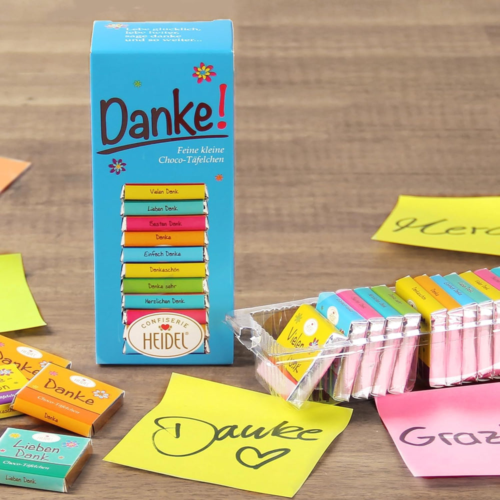 Heidel Thank You tavolette di cioccolato al latte 3x80g, 16 mini-barrette da 5g per confezione, Varie espressioni di gratitudine, Squisita idea regalo