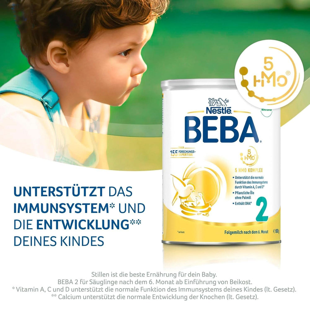 Nestlé BEBA 2 Latte di proseguimento in polvere dopo 6 mesi, con complesso 5 HMO, solo lattosio, senza olio di palma, confezione da 3 (3 X 800G) Mamma e Bambino Naty Shop