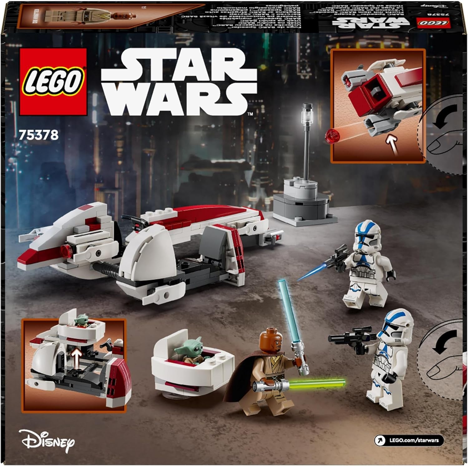 LEGO Star Wars Fuga con lo Speeder BARC, il set Mandalorian, bicicletta giocattolo con sidecar, include i personaggi Kelleran Beq e Grogu, regalo per ragazzi e ragazze a partire da 8 anni 75378 Set di costruzione Beuche den LEGO-Store