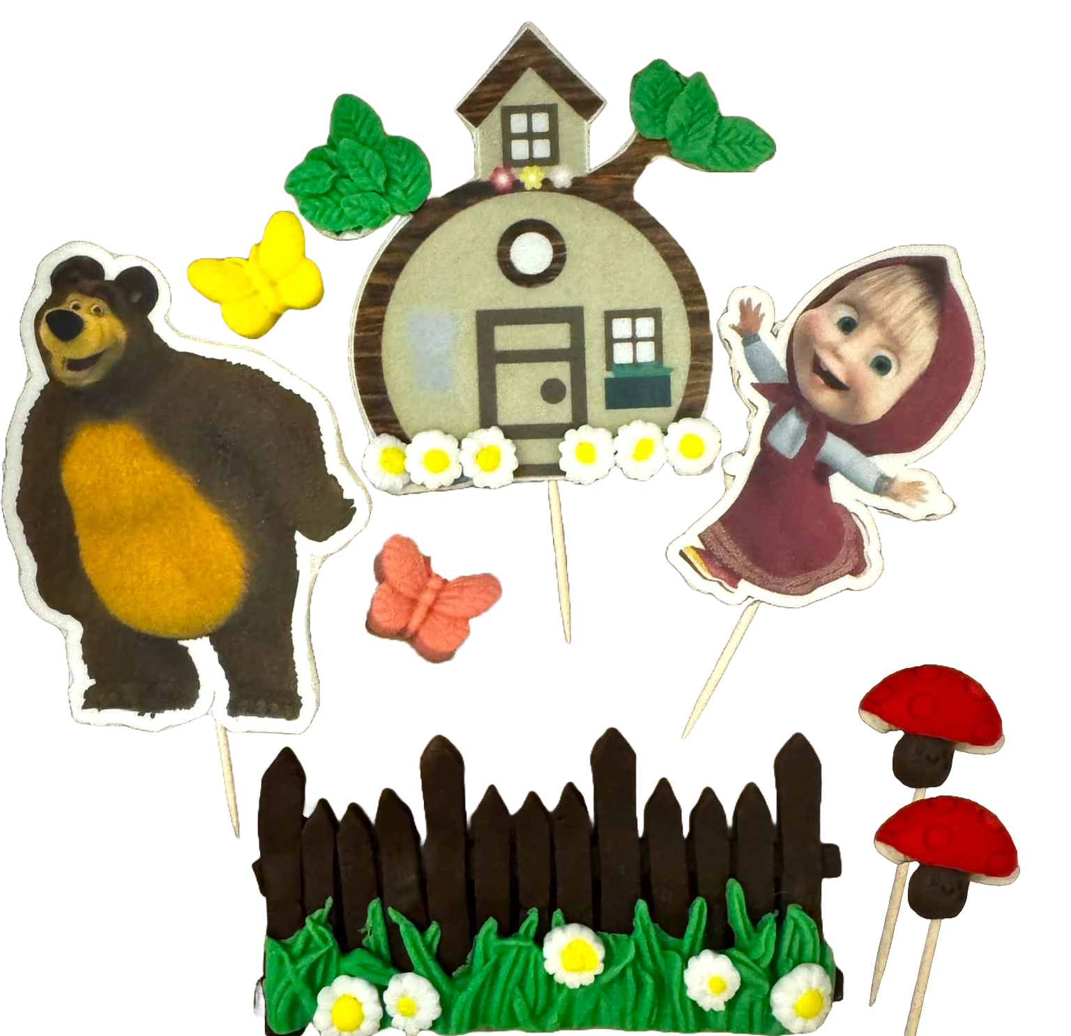 Set 8 decoratiuni comestibile din pasta de zahar, Masha si ursul Decoratiuni din Pasta de Zahar Naty Shop