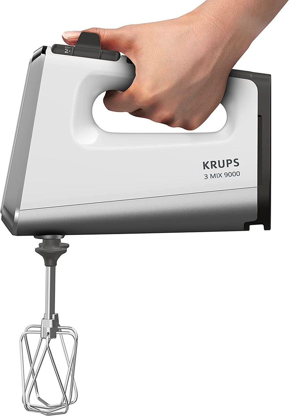 Krups GN9121 3 Mix 9000 Sbattitore manuale | 750 Watt | Geschwindigkeitsregler | Modalità Turbo | Auswurfffunzione | Impugnatura ergonomica incl. Schneebesen, Knethaken, Pürierstab-Aufsatz, Messbecher | Negozio Weiß/Silber Naty