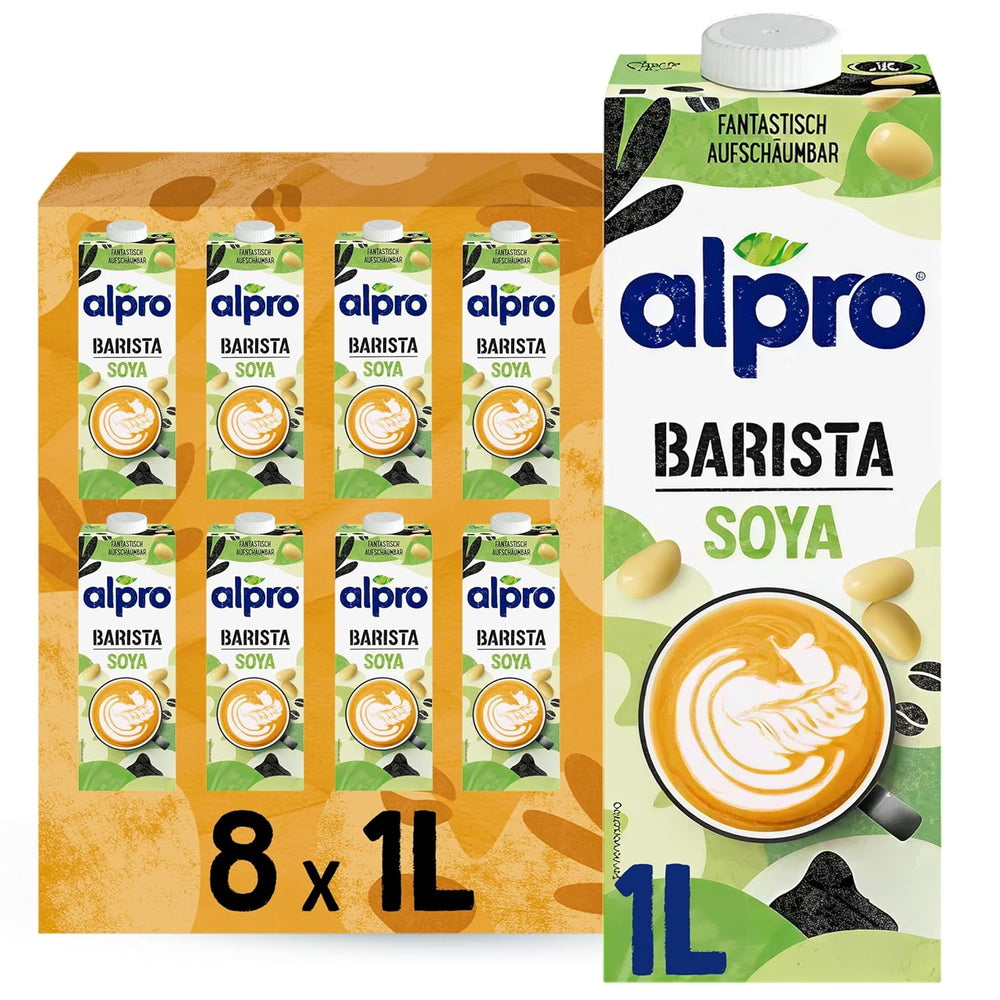 Alpro Barista Haferdrink – Zum Aufschäumen – Vegan und milchfrei – Von Natur aus lactosefrei – Rich an Ballaststoffen, Calcium und Vitaminen – 8 x 1 L – Haltbar