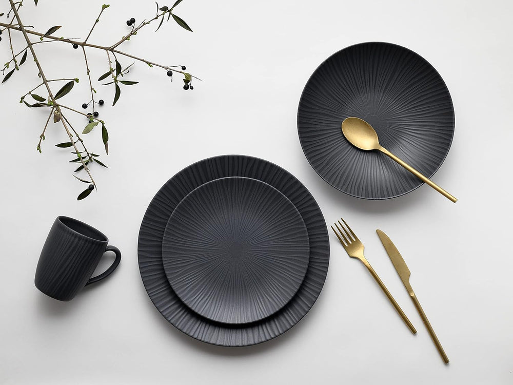 CreaTable, 20537, seria Vesuvio Black, set de veselă cu 16 piese, serviciu combinat din gresie, potrivit pentru mașina de spălat vase și cuptorul cu microunde, fabricat în Portugalia