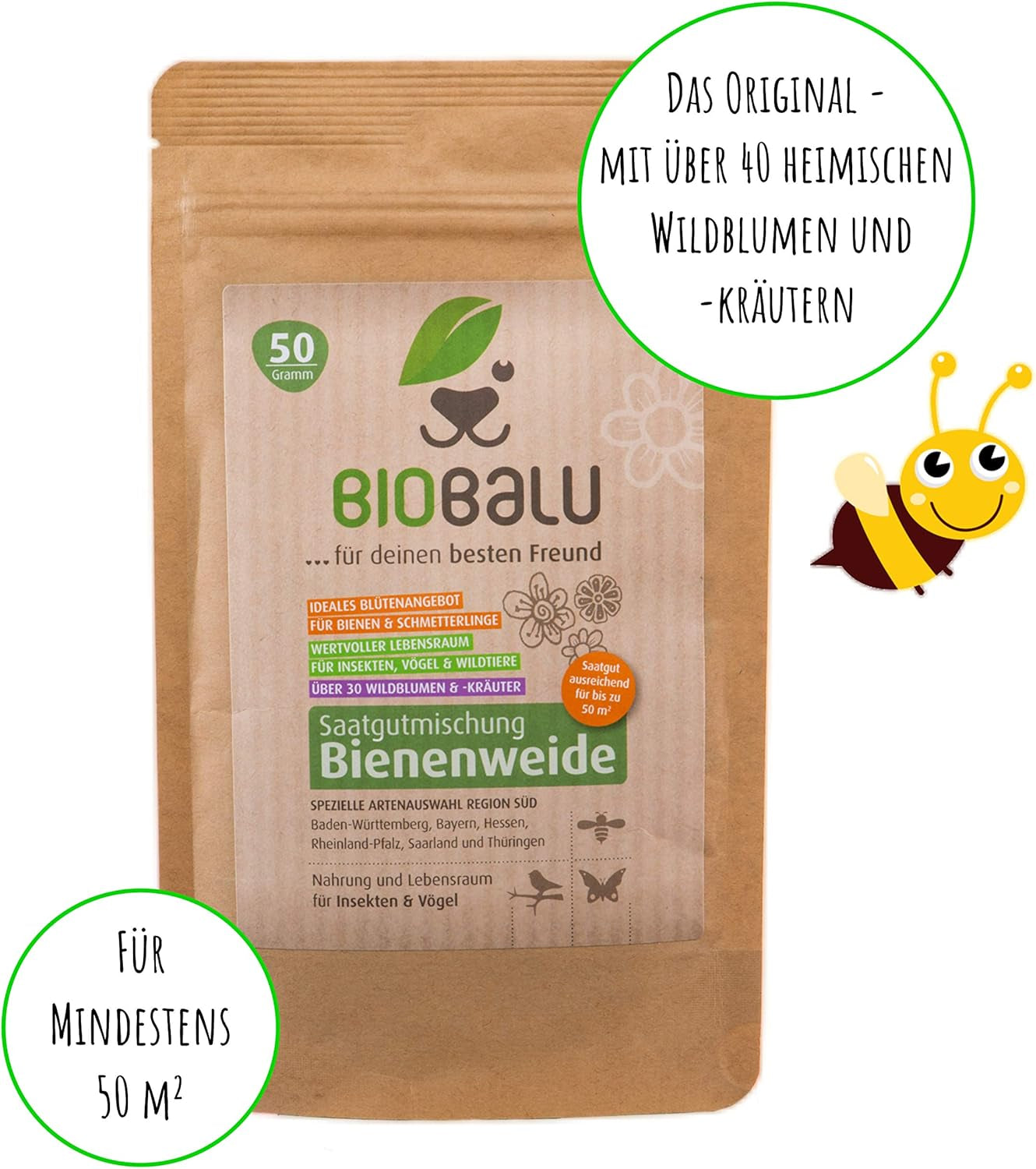 Semi di api - fiori di campo, perenni e resistenti all'inverno, semi - oltre 40 fiori autoctoni ed erbe selvatiche, selezione speciale di specie per la Germania meridionale, 50 g