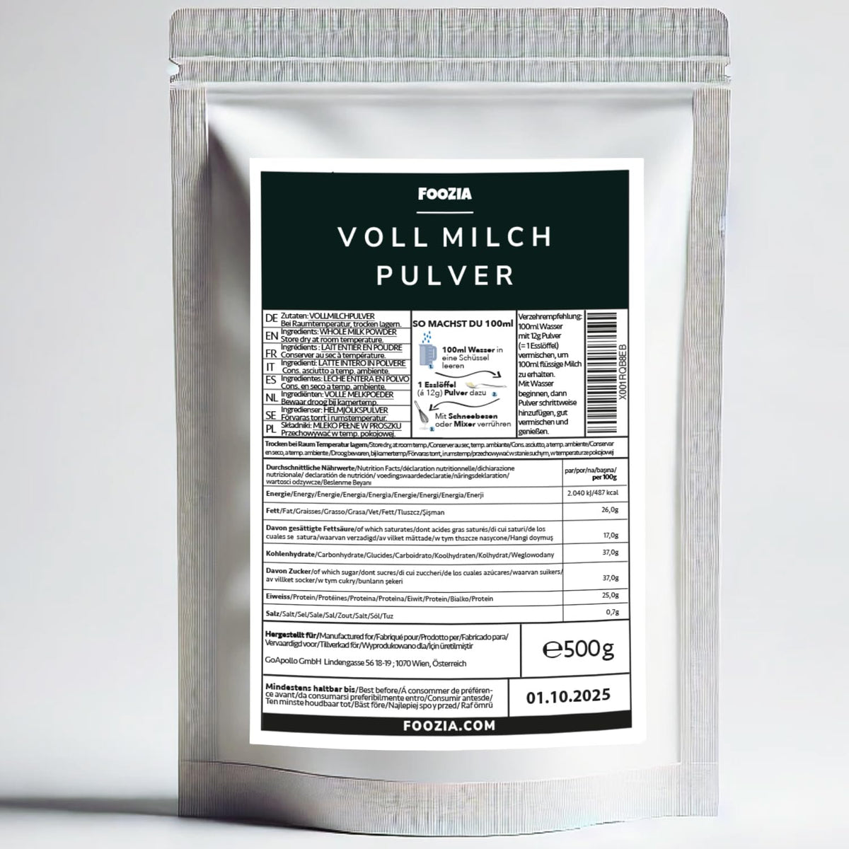 Polvere Di Latte Vollmilchpulver Aus Reiner Frisch Milch Hergestellt 500g von Foozia