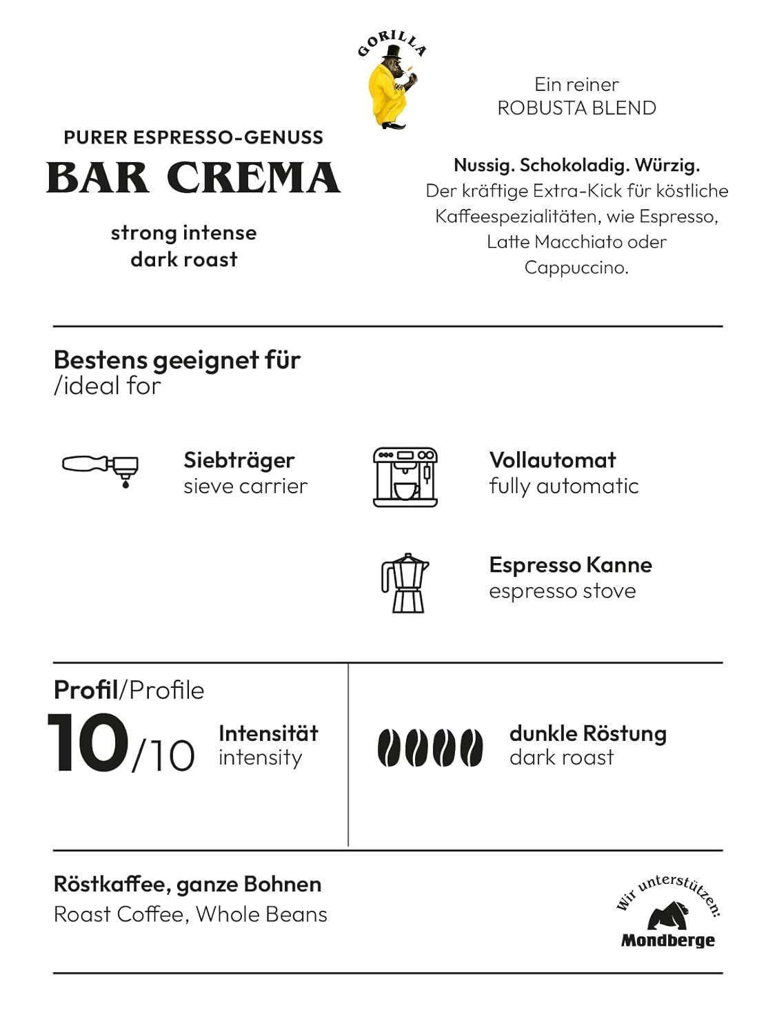 Joerges Kaffee ganze Bohnen Espresso  Bar Crema, 1 kg (Packung mit 2)