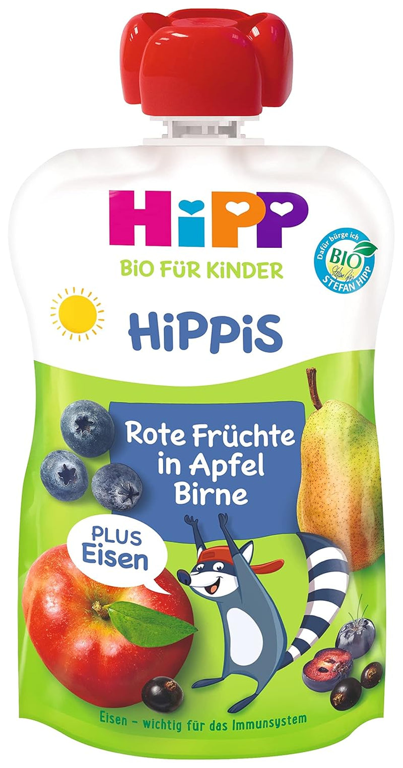 Hipp Organic, mirtilli, mele, pere più Iron Willi Raccoon, confezione da 6 (6 X 100 G) Madre e bambino Naty Shop Titolo predefinito