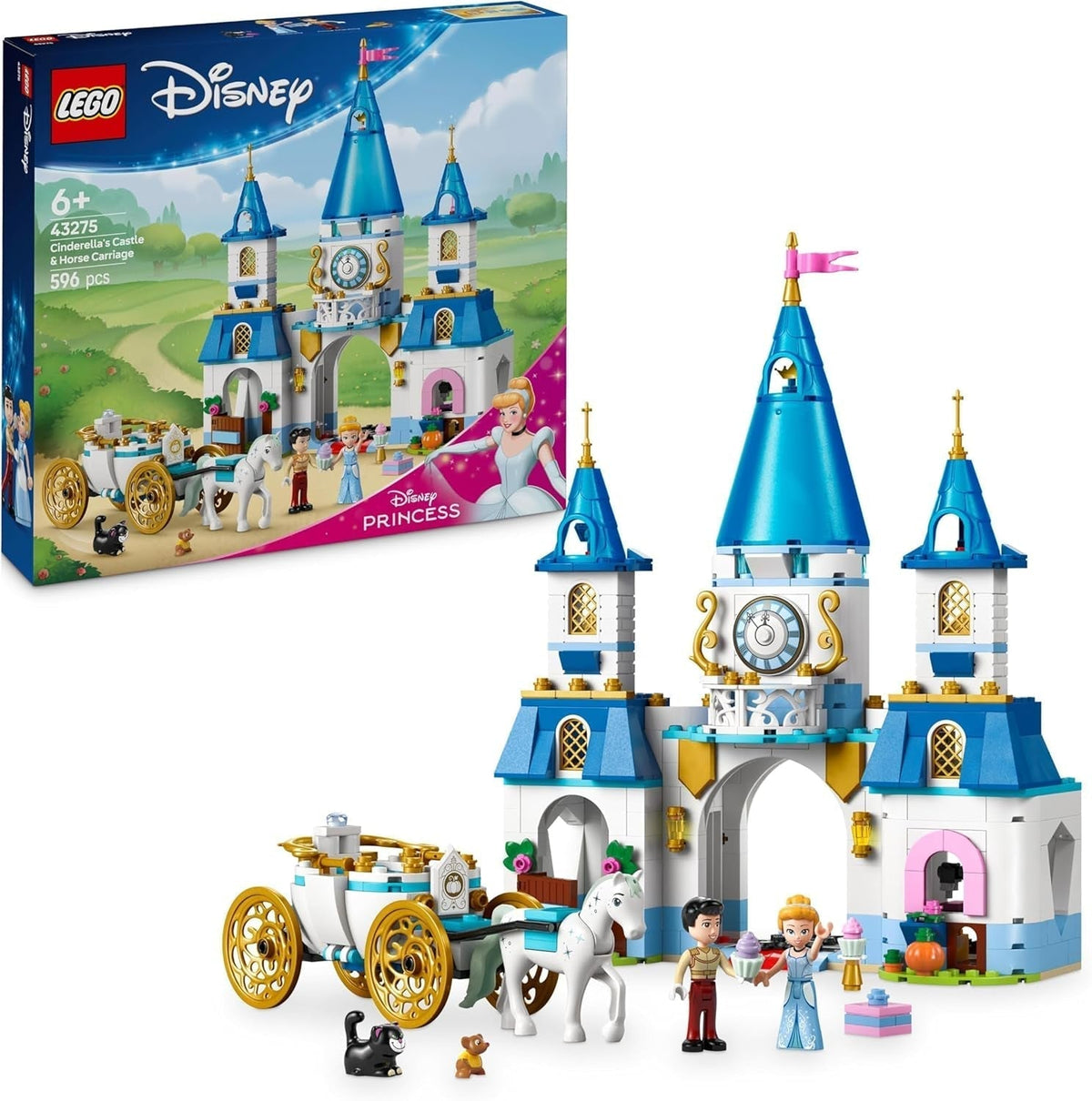 LEGO® Disney Princess Castello di Cenerentola e la carrozza trainata da cavalli, set per ragazze dai 6 anni in su, fantastico giocattolo con mini bambole della principessa Cenerentola e del principe azzurro, idea regalo per i fan Disney 43275 Set da costruzione Beuche den LEGO-Store Titolo predefinito
