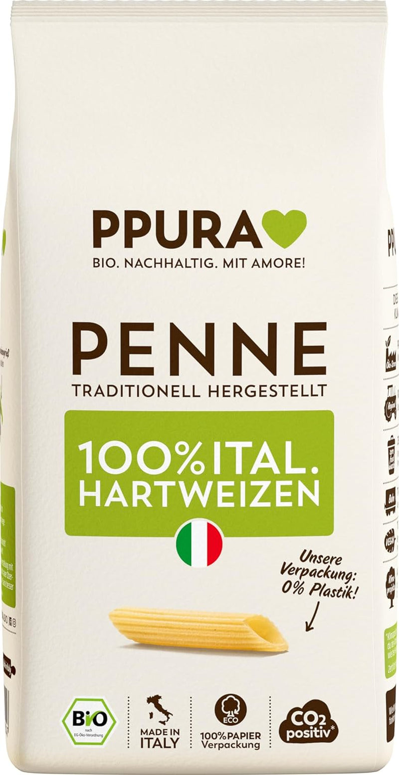 PPURA Penne di Grano Duro Biologiche 500g, pasta tubolare 100% naturale, Made in Italy - Pasta italiana senza additivi, coloranti e conservanti