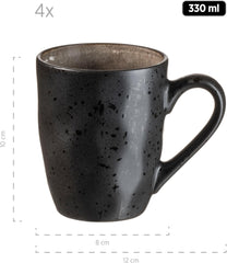 MÄSER 934073 Niara Organic Series, set de veselă modern pentru 4 persoane, cu aspect vintage incitant, serviciu combinat format din 16 piese cu o combinație specială de glazură în negru și maro, gresie