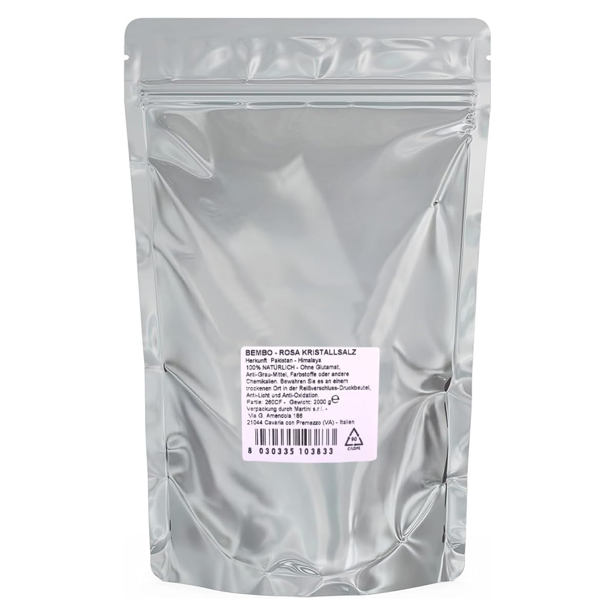 Bembo Himalayan Salz Rosa grob 2 kg – Naturbelassenes Kristallsalz und Steinsalz aus Pakistan (Khewra Salzmine) – Reines Speisesalz für die Mühle – Ohne Zusätze, ohne Rieselhilfe, unraffiniert.