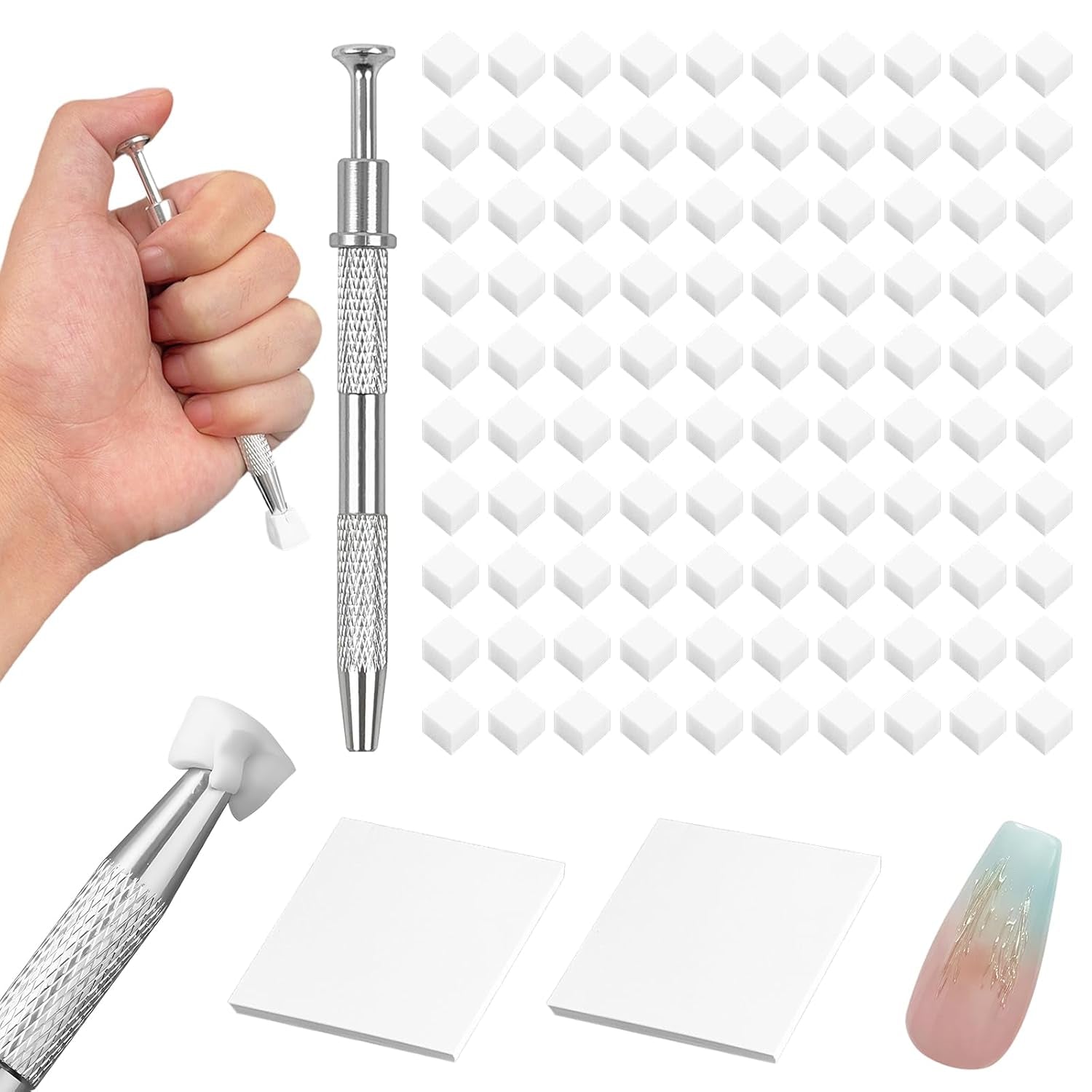 100Stks Latexfrei Nailart Schwämme, Ombre Nagelschwammpinsel, Nagelschwamm Mit Metallgreifer 100 Blatt Nailart-Mischpapier Aufbewahrungsbox, Maniküre Schwamm Applikator Für Farbverlauf Nailart