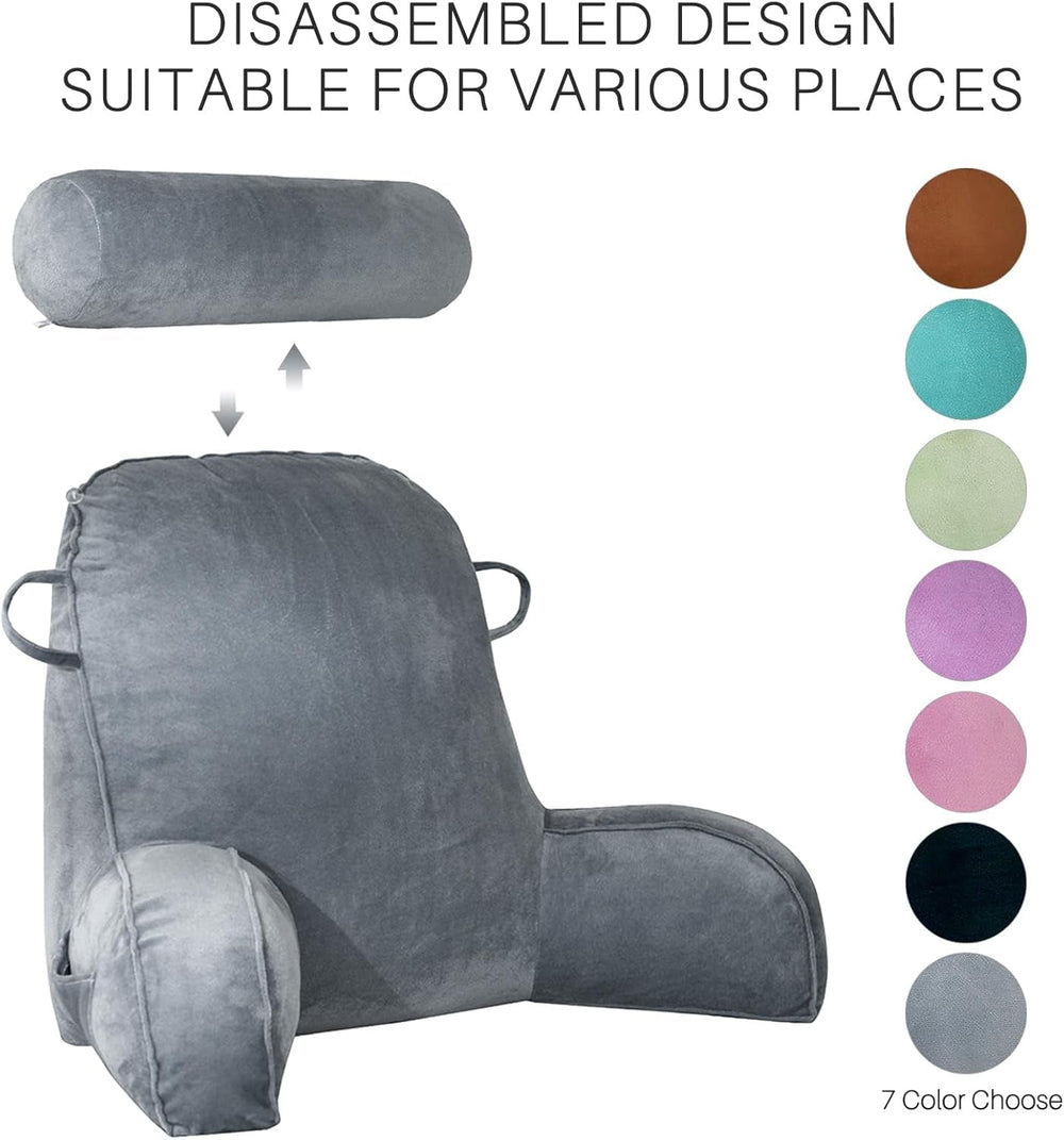 Pernă de citit XL pentru pat și canapea cu rolă detașabilă pentru gât, pernă ideală pentru spate pentru adulți cu spumă cu memorie pentru citit confortabil, lucru, joacă, vizionat la televizor, relaxare (gri)