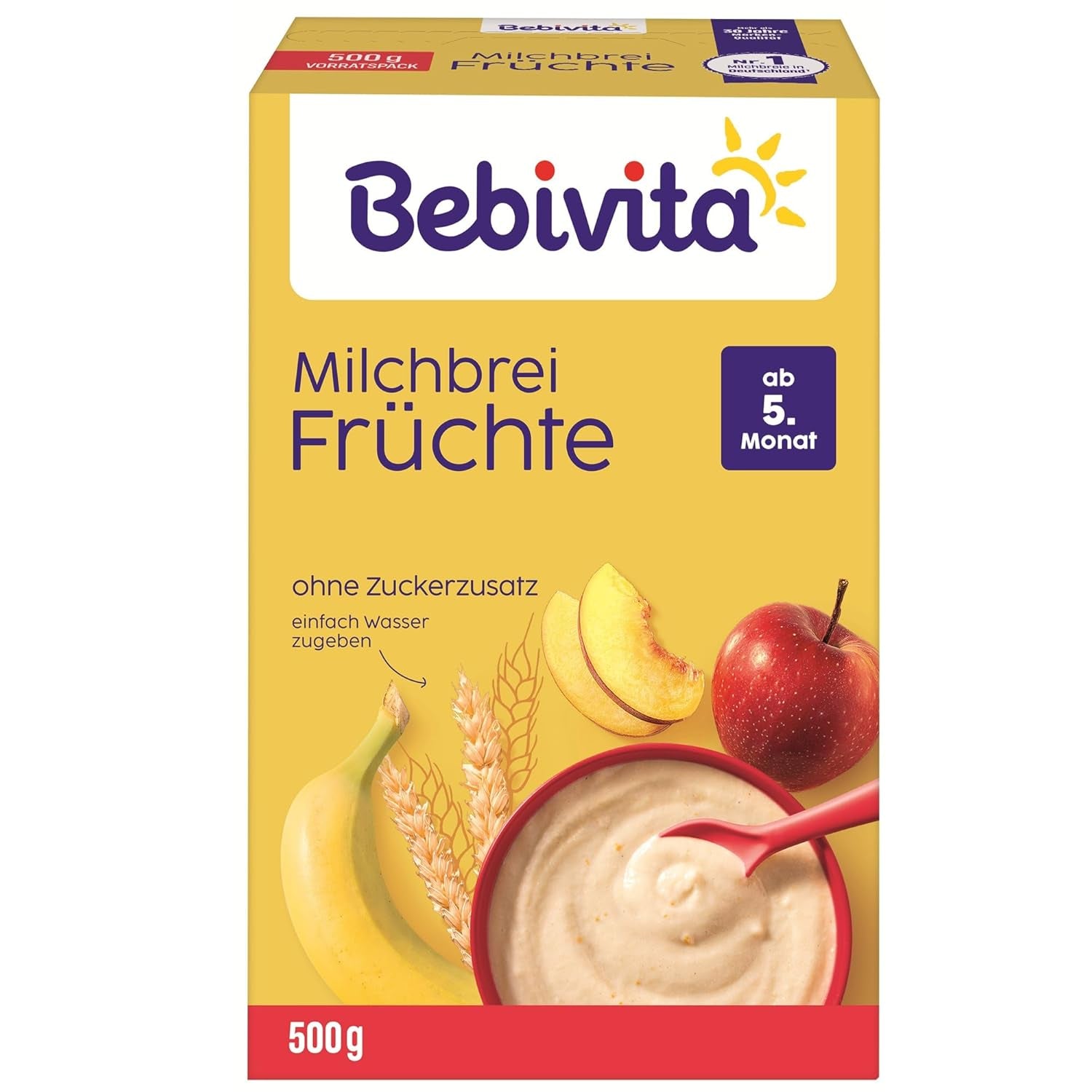 Porridge di latte con frutta (4x500g), a partire da 5 mesi, senza zuccheri aggiunti, con preziosi minerali e vitamine, molto saziante
