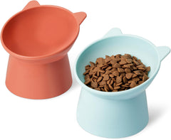 Boluri pentru hrană pentru pisici Amazon Basics, formă de ureche de pisică, pachet de 2, 13,2 × 13,2 × 11,4 cm, portocaliu și albastru