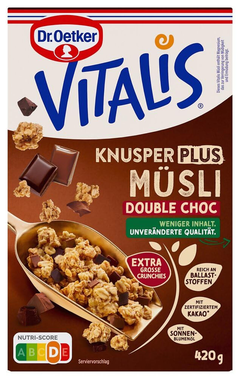 Dr. Oetker Vitalis KnusperPlus Double Chocolate: muesli croccante con cioccolato al latte e fondente, confezione da 7 (7 x 450 g)