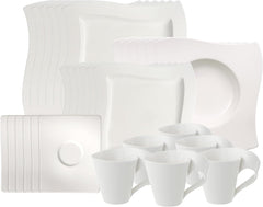 Villeroy & Boch – Newwave Basic Tafelservice 30 Teilig, Geschirr Set Für 6 Personen, Spülmaschinenfest, Geschirrset, Service, Teller, Tassen, Weiß, Keramik, Premium Porzellan Seturi vesela masa Naty Shop Einfarbig Geschirr-Set