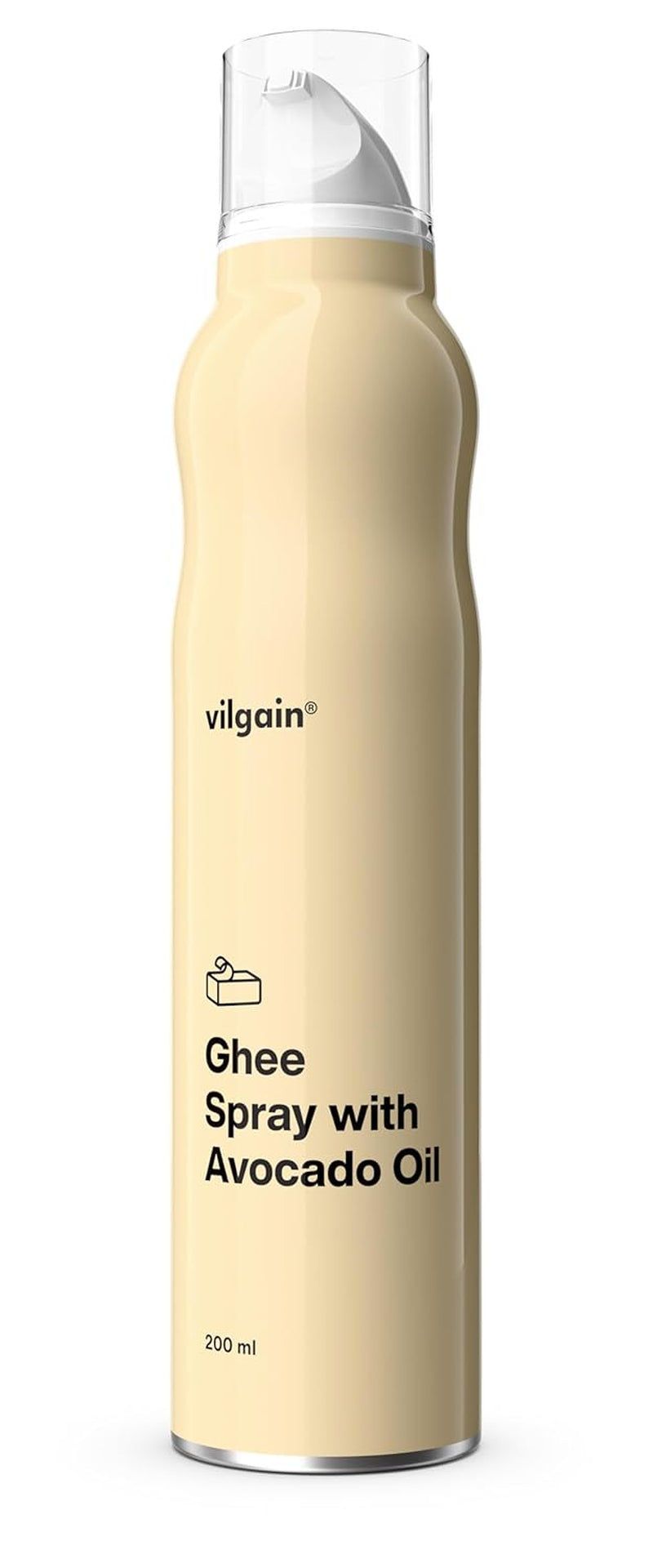 Vilgain Ghee Spray con Avocadoöl | Senza lattosio, zum Kochen & Backen | Rauchpunkt 195°C, herzgesund, BRC-zertifiziert | Ideale per persone sensibili al lattosio Geschmacks-Harmonie, 200ml