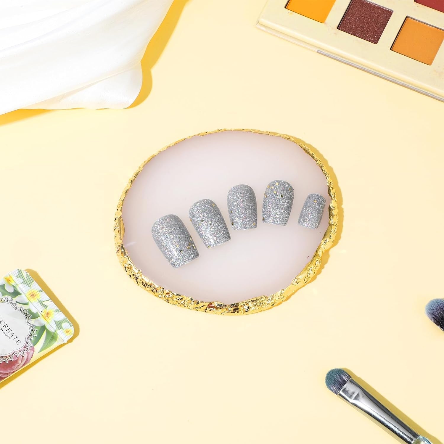 Harz Nail Art Palette,Maniküre Gemalt Palette,Goldener Rand Nagellackpalette,Nail Art Make up Paletten Display Fach Nagel DIY Zubehör(Weiß)