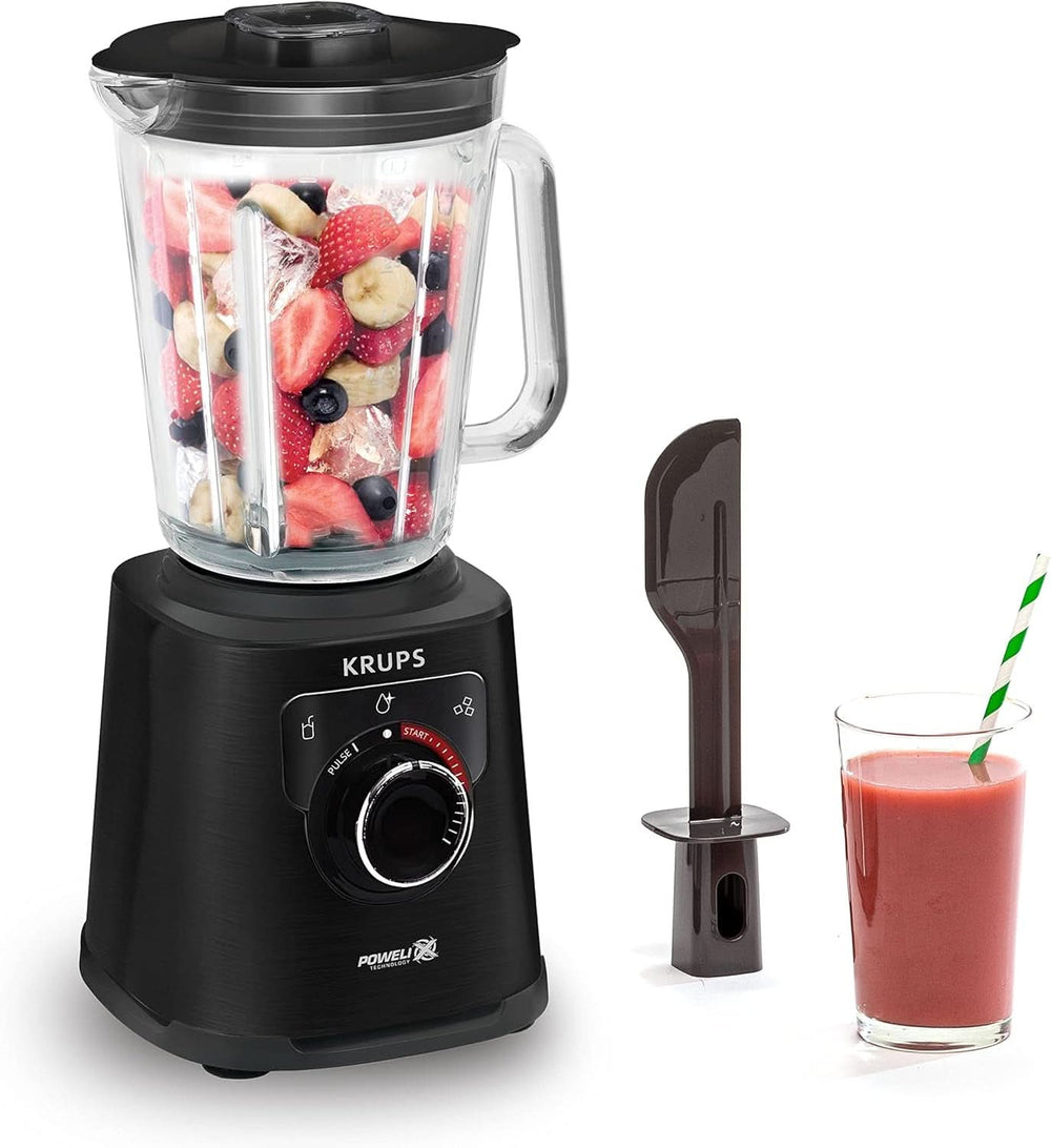 Krups KB403D Perfectmix + Hochleistungsstandmixer | 1.200 W| 28.000 giri al minuto | Contenitore per bicchiere da 2 litri | 3 programmi preimpostati | Powelix- Tecnologia | Edelstahl/Dunkelgrau Cucina Naty Shop Schwarz