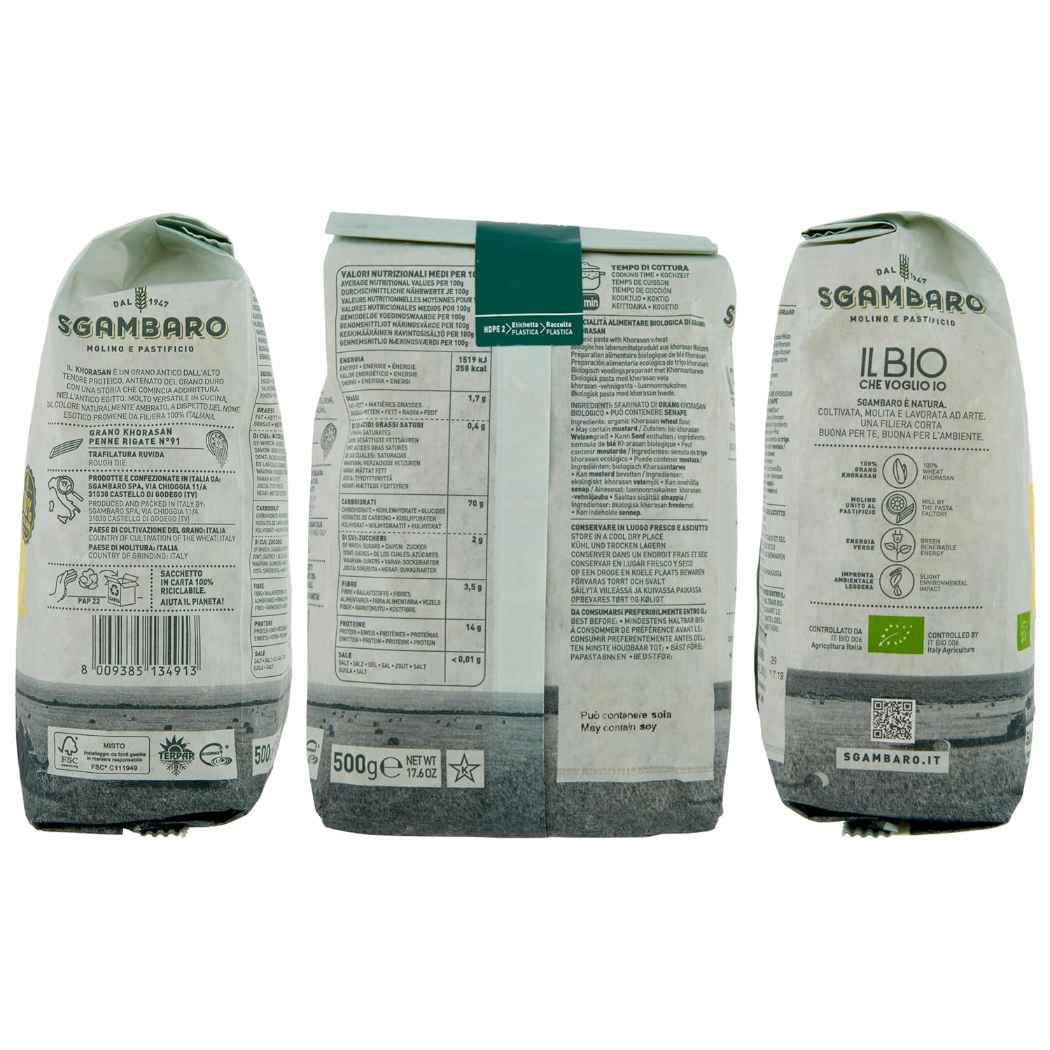 Penne Rigate Bio N.91 - 500g di Grano Khorasan - Grano antico, ricco di proteine, coltivato al 100% in Italia - Versatile in cucina e ricco di nutrienti